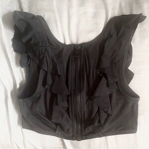 Black Ruffled Swim Top